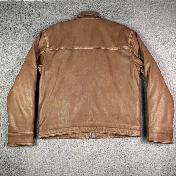 Abercrombie & Fitch Vegan Leather Zip Jacket Mens M Brown Cropped Quilted Lined - Picture 7 of 9